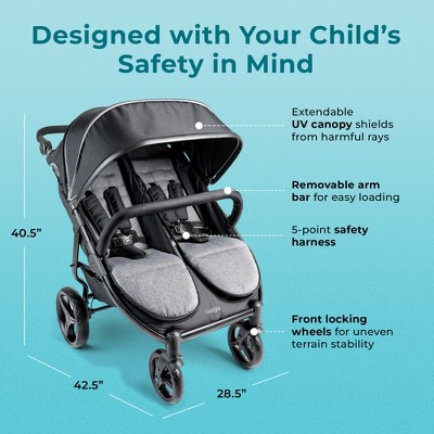 Gaggle by Foundations Roadster Duo Lightweight Side by Side Double Stroller, Portable Compact Stroller, Black