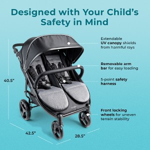 Gaggle by Foundations Roadster Duo Lightweight Side by Side Double Stroller, Portable Compact Stroller, Black - 1 of 4