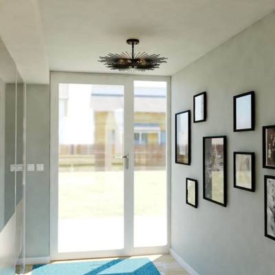 Nikko Matte Black 24" Mid-Century Modern Semi-Flush Mount Light