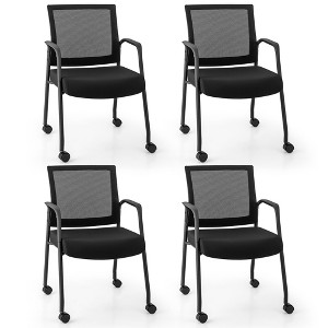 Tangkula 4 Pcs Office Guest Chairs on Wheels w/ Metal Frame & Armrests Mesh Back Office - 1 of 4