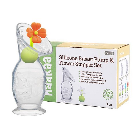 haakaa Breast Pump with Suction Base and Orange Flower Stopper - 5oz