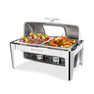 ROVSUN 9QT Roll Top Stainless Steel Chafing Dish Buffet Set with Glass Window, Half Size Pan for Party - 1 of 4
