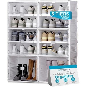 BIRDROCK HOME 5-Tier Shoe Rack Organizer | Foldable Freestanding Storage Cabinet, 8 Clear Small Cubes & 2 Large Door Cubes for Boots, Heels, Sneakers - 1 of 4