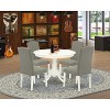 Round Dinette Set 5Pc - 42 Inch Table & 4 Chairs - Modern Kitchen Set - Linen White Legs - Dark Shitake Fabric - 2 of 4