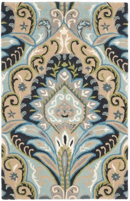 Handmade Blue Floral Wool Tufted Reversible Area Rug