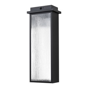 C Cattleya Matte Black Integrated LED Outdoor Hardwired Wall Lantern Sconces with Ripple Tempered Glass - 1 of 4