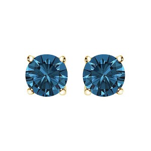 14K Gold 1/2 Cttw Lab Grown Blue Diamond 4-Prong Classic Solitaire Stud Earrings - 1 of 4