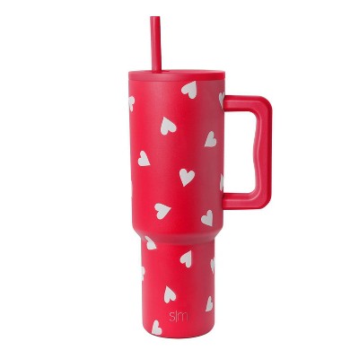 Simple Modern 40oz White Hearts on Red Straw Tumbler