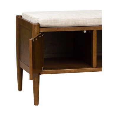 Mid-Century Walnut Storage Bench with Upholstered Cushion