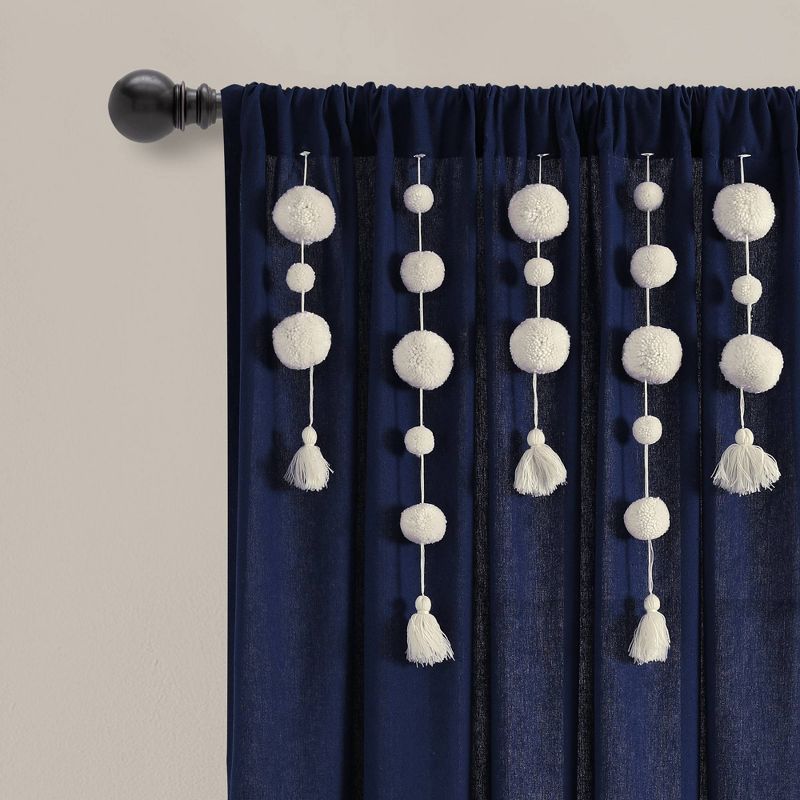 84"x52" Pom-Pom Tassel Linen Light Filtering Window Curtain Panel - Lush Décor, 3 of 10