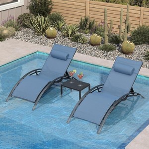 PURPLE LEAF Patio Chaise Lounge Set of 3 Outdoor Lounge Chair Beach Pool Sunbathing Lawn Lounger Recliner Chiar, Side Table Included - 1 of 4