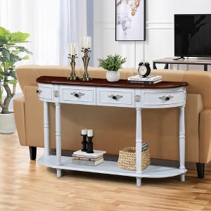 Bella Depot Curved 52" Half Moon Sofa Console Table with 2 Drawers and Open Shelf - 1 of 4