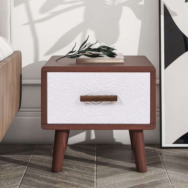 Square End Table Adorned with Embossed Patterns for Living Room, Brown+White - ModernLuxe, 2 of 9