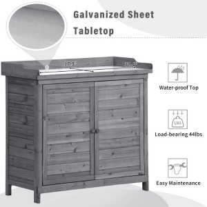 39" Rustic Wood Potting Bench-2-Tier Shelves & Side Hook for Garden Storage - 1 of 3