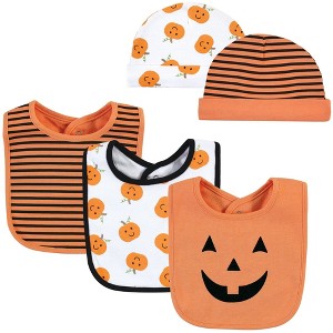 Hudson Baby Unisex Baby Cotton Bib and Headband or Caps Set, Pumpkin, One Size - 1 of 4