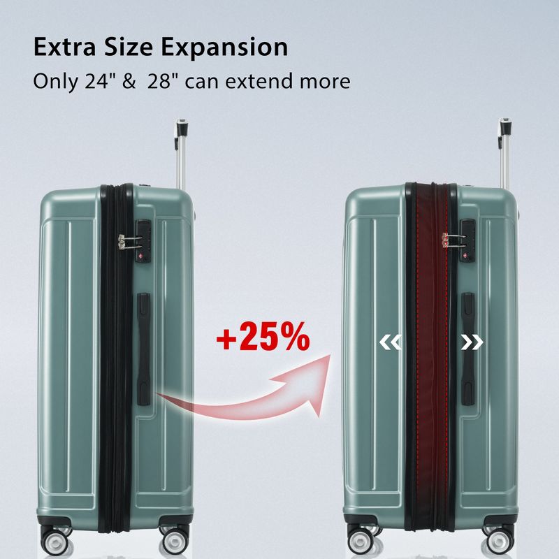 3pc Luggage Sets, 20"+24"+28" Expandable Hardshell Spinner Lightweight Suitcase with TSA Lock 4M -ModernLuxe, 4 of 7