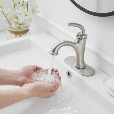 Nickel Single Handle Modern Bathroom Faucet with Deck Plate