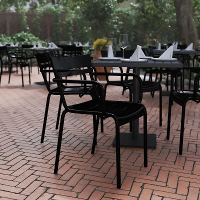 Modern Black Steel Stackable Indoor-Outdoor Dining Chair with Arms