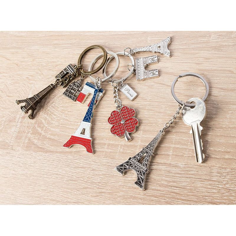 Juvale 6 Pack Paris Keychain, France Souvenir Gift, Eiffel Tower, French Flag, and Arc de Triomphe Metal Key Rings, 2 of 9