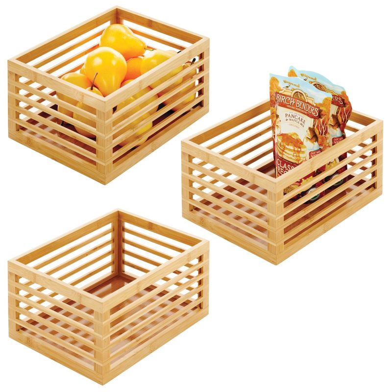 mDesign Bamboo Slotted Storage Cabinet Shelf Organizer Bin, 1 of 10