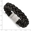 Black Bow Jewelry Men's 17mm Woven Black & Gray Leather Stainless Steel Bracelet, 8.5 In - 4 of 4