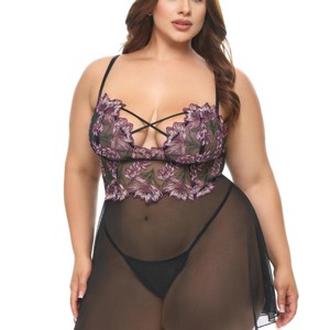 Oh La La Cheri Women's Adela Floral Sheer Babydoll 75-12054X - 1 of 4