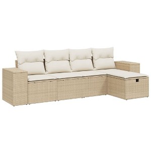 vidaXL 5 Piece Patio Sofa Set with Cushions Beige and Cream Poly Rattan - Without Storage - 1 of 4