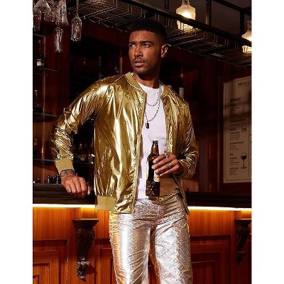 Мужские куртки COOFANDY Men's Metallic Jacket 70s Disco Party Varsity Jacket Zip-up Baseball Bomber Silver XXL — фото 3