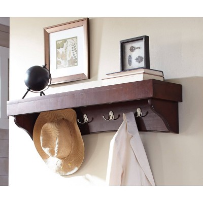 Espresso Shaker Cottage Coat Hooks with Tray Shelf