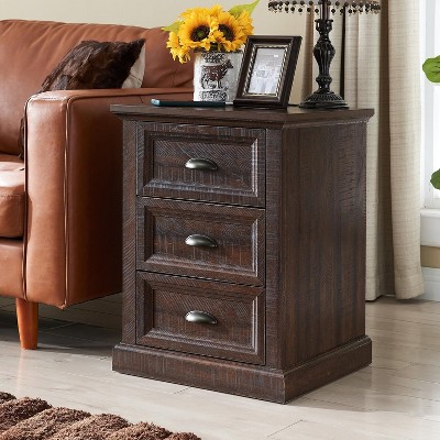 Sonkuki 21" Tall Nightstand with 3 Drawers, 18" Wide End Table with Charging Station, Small Dresser Chest for Bedroom