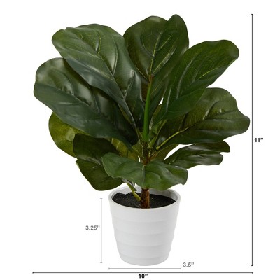 11'' Green Faux Fiddle Leaf Fig in White Plastic Planter