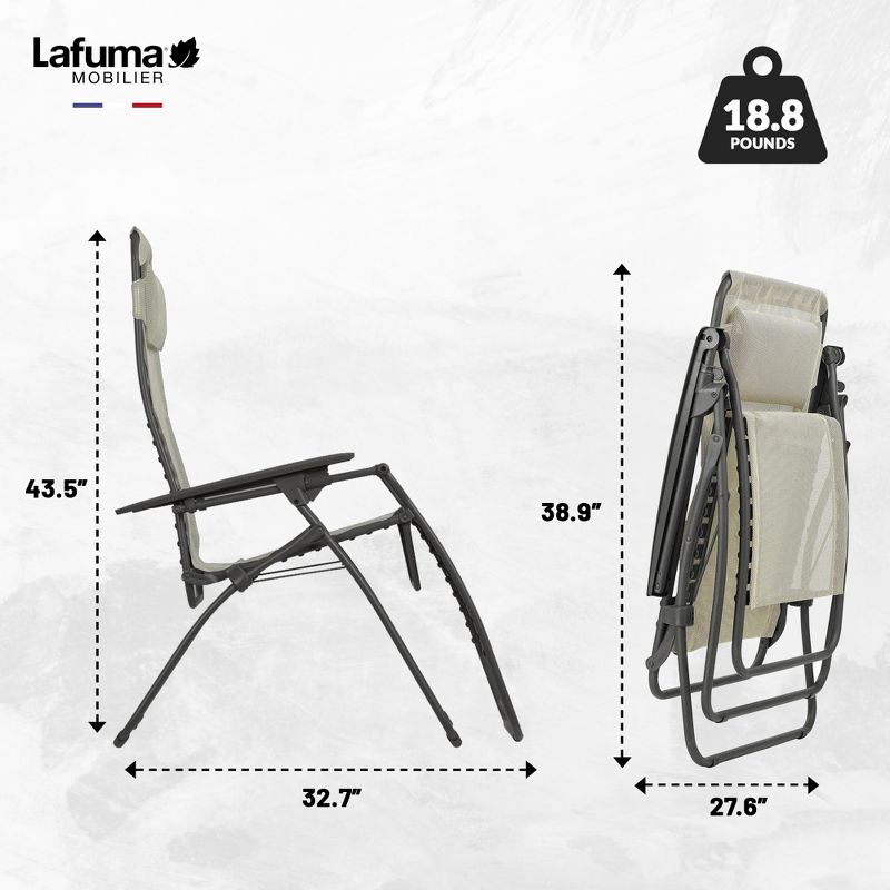 Lafuma R-Clip Batyline Iso Relaxation Patio and Poolside Zero Gravity Outdoor Lounge Recliner, Seigle, 3 of 7