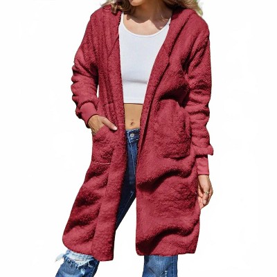 Women's Full Size Hooded Teddy Bear Jacket With Thumbholes - Double Take