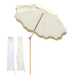 LAGarden 6 Ft Fringe Patio Umbrella with Tassel Jazz Age Wood - 1 of 4