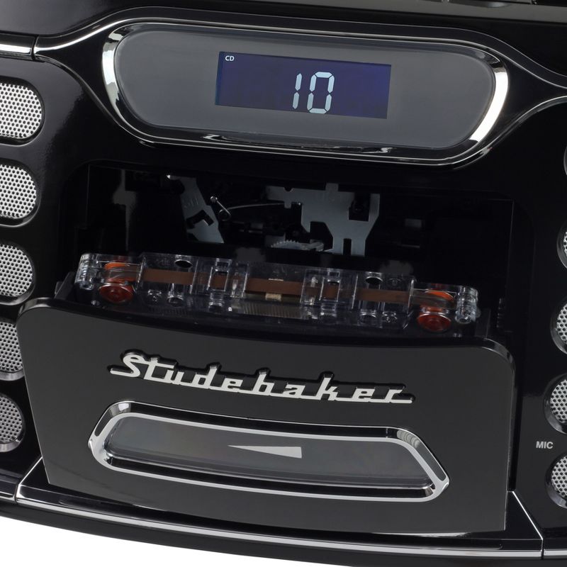 Studebaker SB2150 Retro Edge Big Sound Bluetooth Boombox with CD/Cassette Player-Recorder/AM-FM Stereo Radio with Metal Grill, 3 of 6