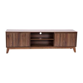 Emma and Oliver Mid-Century Modern Wooden TV Stand with Soft Close Doors, Shelf, Cord Management Hole and Tapered Legs