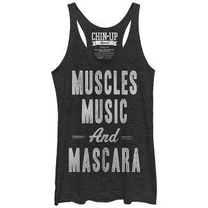 Women's CHIN UP Muscles Music and Mascara Racerback Tank Top - 1 of 3