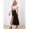 Allegra K Women's Boho Keyhole Smocked Split High Waist Summer Beach Maxi Skirts - 4 of 4