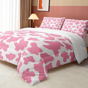 Hachikiko Pink White Cow Print Twin Comforter Set - 3Pcs Cartoon Milk Cowhide Bedding for Kids Teens Girls Boys, (1 Comforter + 2 Pillowcases) - 1 of 4