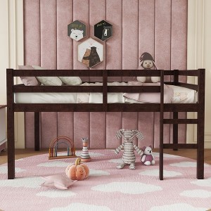 NicBex Twin/Full Solid Rubber Wood Loft Bed with Ladder & Strengthened Slats,Modern Bed Frame for Kids Room,Bedroom - 1 of 4