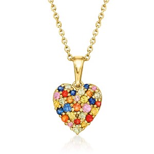 Ross-Simons 0.50 ct. t.w. Multicolored Sapphire Heart Pendant Necklace in 18kt Gold Over Sterling Size 18 - 1 of 3