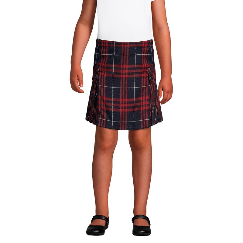 Lands' End School Uniform Kids Slim Side Pleat Plaid Skort Above Knee, 3 of 4