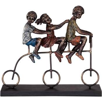 Dahlia Studios Children Riding Bike 12 3/4" Wide Sculpture