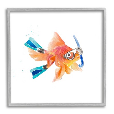 Stupell Industries Goldfish Pet Blue Snorkel Gear Funny Swimming Fish