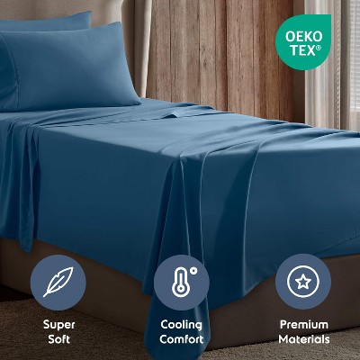Twin XL Blue Deep Pocket Microfiber Sheet Set