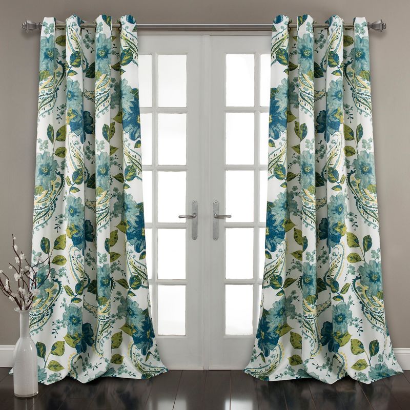 2pk 52&#34;x95&#34; Light Filtering Floral Paisley Window Curtain Panels Blue - Lush D&#233;cor, 1 of 8