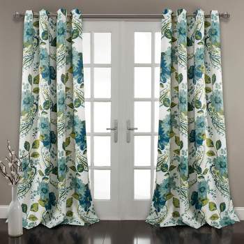2pk 52"x95" Light Filtering Floral Paisley Window Curtain Panels Blue - Lush Décor
