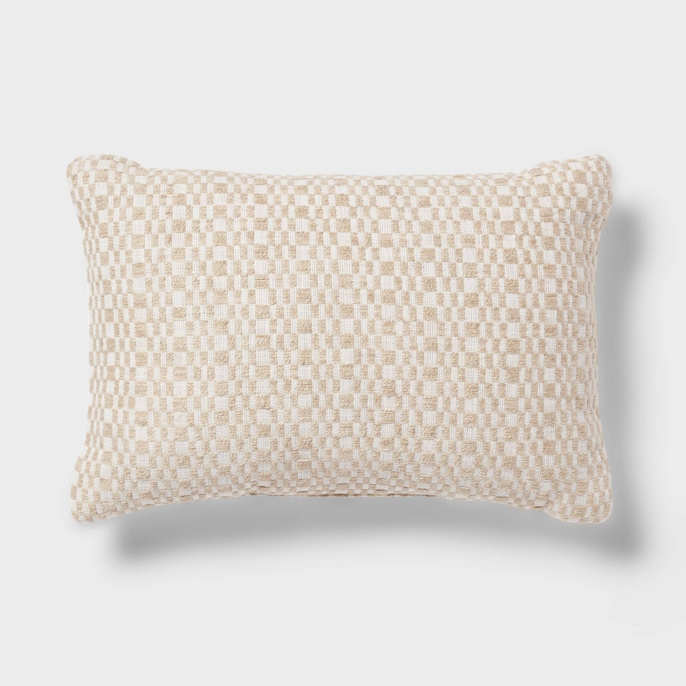 Photos - Pillow Geo Woven Dec  Oblong Khaki/Ivory - Threshold™: Cotton Fabric, Indoor Stripe Design, Polyester Filled