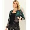 INSPIRE CHIC Women's Sequin Long Sleeve Zipper Front Sparkle Bomber Jackets - 3 of 4