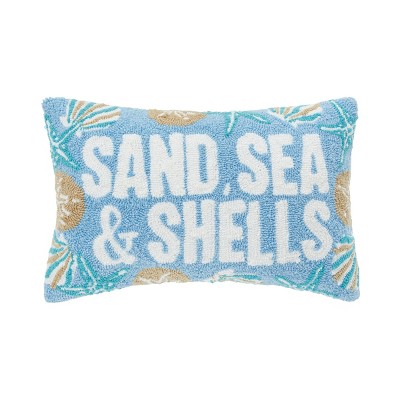 Sea Sand & Shells Blue Hooked Throw Pillow